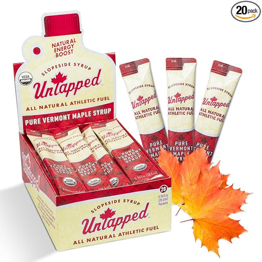UnTapped Vermont Maple Syrup Packets for Athletes, Box of 20-0.96 Fl Oz | Organic Pure Maple Syrup for Natural Endurance Energy | Fuel to Keep You Running Longer