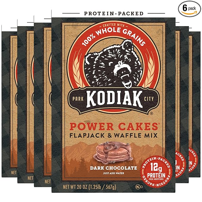 Kodiak Cakes Protein Pancake Power Cakes, Flapjack and Waffle Baking Mix, Dark Chocolate, 18 Ounce (Pack of 6)
