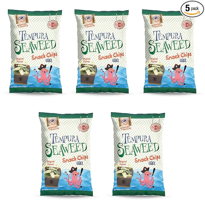 Japanese Tempura Seaweed Snack Chips, Noriten ??Original Flavor | 0.95oz x 5 | Made in Japan by Swashbuckle Snacks