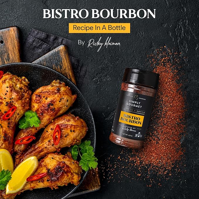 Bistro Bourbon Seasoning Rub ??Sweet, Smoky, & Savory Blend for Beef, Chicken & Fish ??Recipe in a Bottle ??6.2 oz