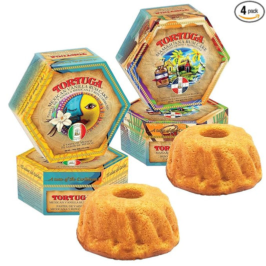 TORTUGA Caribbean Mexican Vanilla & Mamajuana Rum Cake - 2-4 oz Caribbean Rum Cakes - 4 Pack - The Perfect Premium Gourmet Gift for Stocking Stuffers, Gift Baskets, and Christmas Gifts - Great Snack Cakes for Delivery