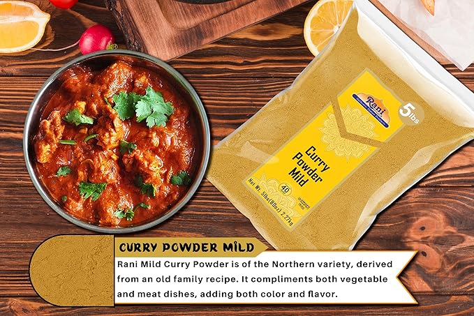 Rani Curry Powder Mild (10-Spice Authentic Indian Blend) 80oz (5lbs) 2.27kg Bulk ~ All Natural | Salt-Free | NO Chili or Peppers | Vegan | No Colors | Gluten Friendly | NON-GMO | Indian Origin