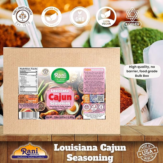 Rani Louisiana Cajun Seasoning (Special Blend for Gumbo, Jambalaya Crawfish, Shrimp) 400oz (25lbs) 11.36kg Bulk Box ~ All Natural | Gluten Friendly | NON-GMO | Kosher | Vegan | Product of USA