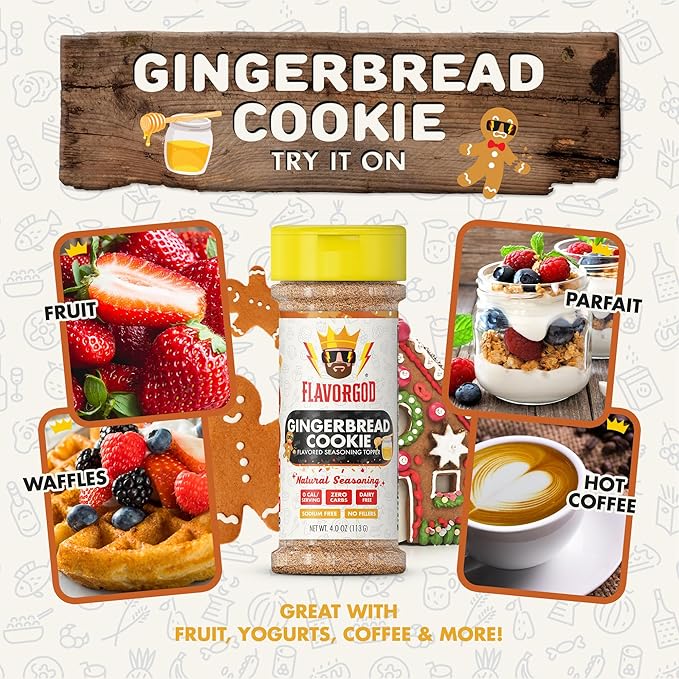 Gingerbread Cookie Seasoning Mix by Flavor God - Premium All Natural & Healthy Spice Blend for Ice Cream, Coffee, Donuts & Cookies - Kosher, Low Sodium, Dairy-Free & Gluten-Free - Great Flavor Spices and Seasoning Gift