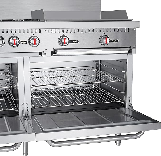 KoolMore KM-CRG60-LP 60 in. 6 Burner Commercial Liquid Propane Range with 24 in. Griddle, Solid Black