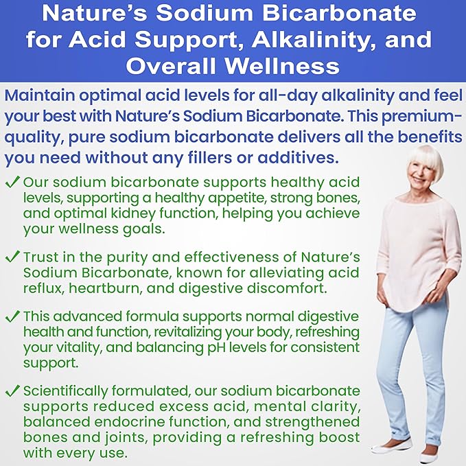 Nature’s Sodium Bicarbonate Organic Use Aluminum Free Baking Soda. No Chemical Pure Baking Soda Powder For Health & Wellness. Sodium Bicarbonate 1lb