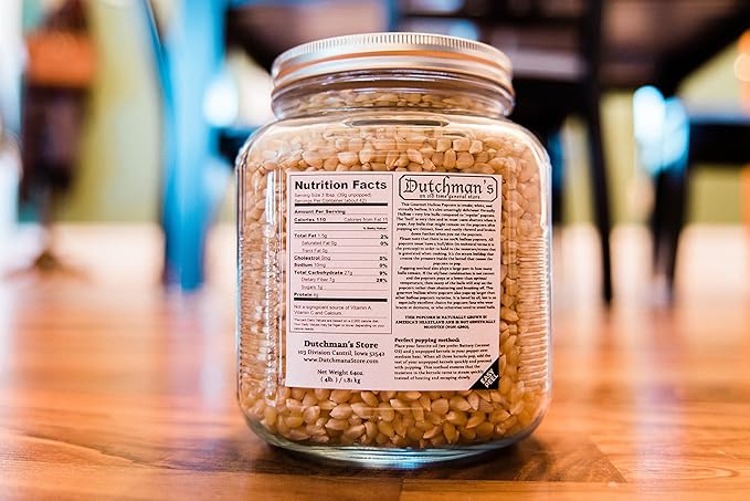 Dutchman's Hulless Popcorn Kernels in Half Gallon Decorative Jar (4 lbs. kernels)