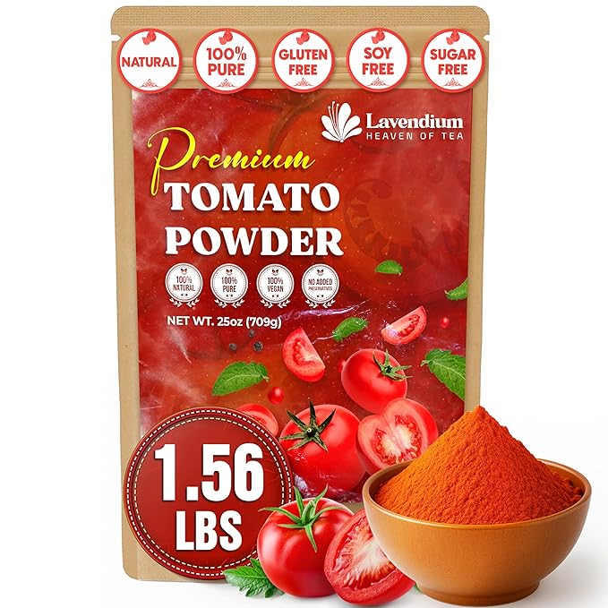Lavendium, Premium 1.56 lbs (25oz) Tomato Powder ??100% Pure Dehydrated Tomato ??Non-GMO, Vegan, Gluten-Free, No Additives ??Rich Color & Flavor ??Great for Cooking, Seasoning, Sauces & More