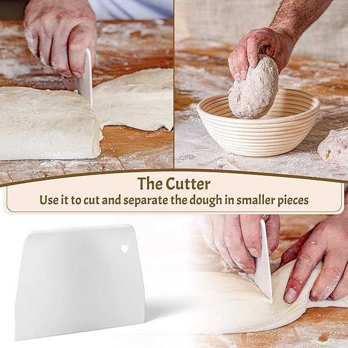 Sourdough Bread Baking Supplies Starter Kit, Banneton Proofing Basket Round 9" Set of 2, Perfect Basket Gift Set