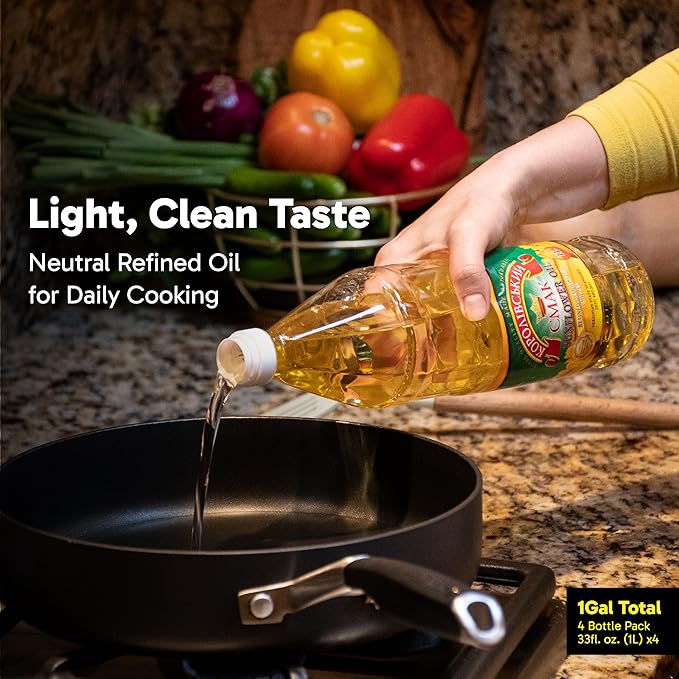 Refined Sunflower Oil, 1 Gal (4 x 1L), Premium Imported Ukrainian Cooking Oil, NON GMO, Halal & Kosher Certified, Neutral Oil for Frying & Salad