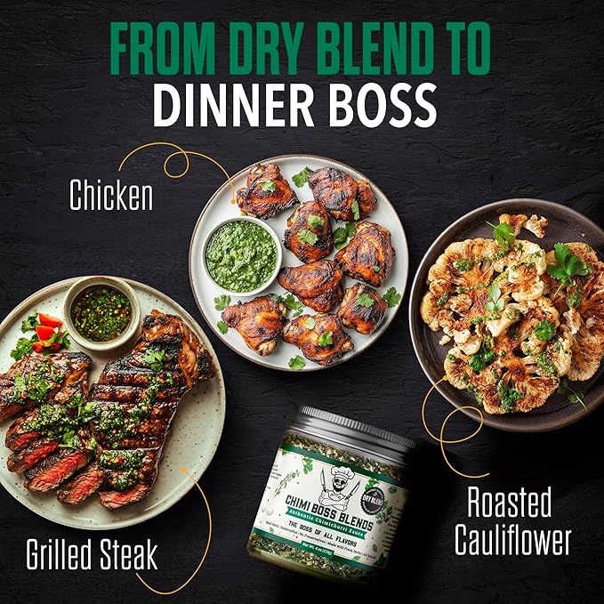 Chimi Boss Blends Chimichurri Original Dry Seasoning, 4 oz – Argentinian Herb & Garlic Rub with Parsley & Chili Flakes – All Natural Seasoning or DIY Sauce – Made in USA