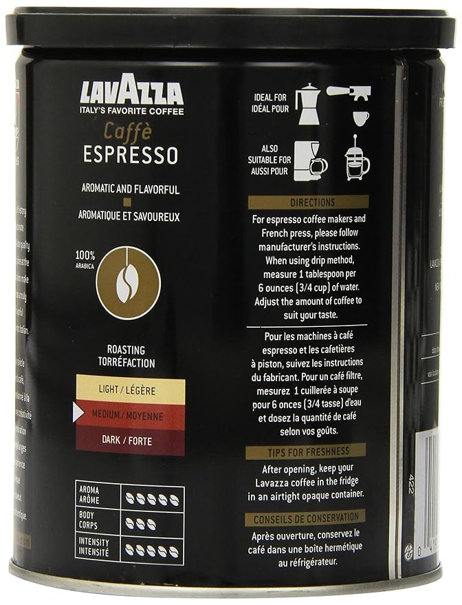 Lavazza Caffe Espresso Ground Coffee, 8-Ounce Cans (Pack of 3)