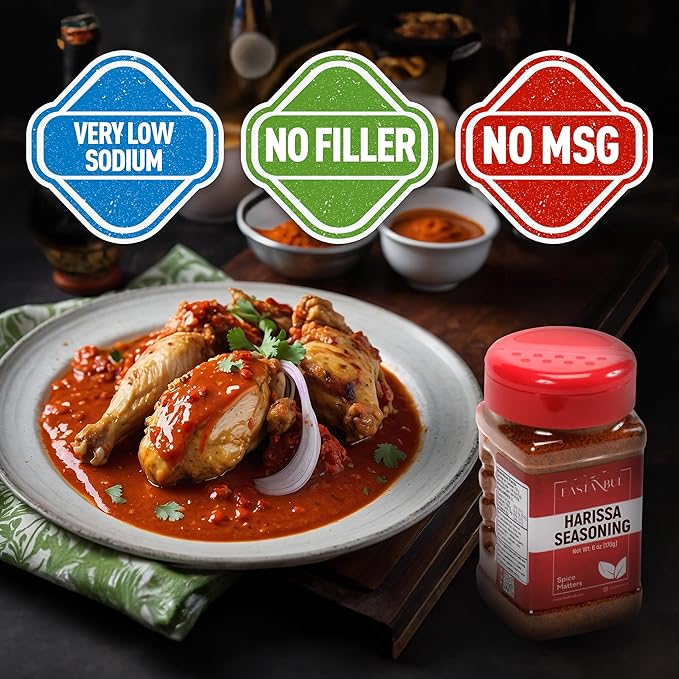 Eastanbul Harissa Seasoning, 6oz, Harissa, Asian Spices and Seasonings, Perfect Spice Blend with Chili Peppers, Paprika, Garlic, Cumin, Coriander, and Cayenne, Very Low Sodium, No MSG, No Filler