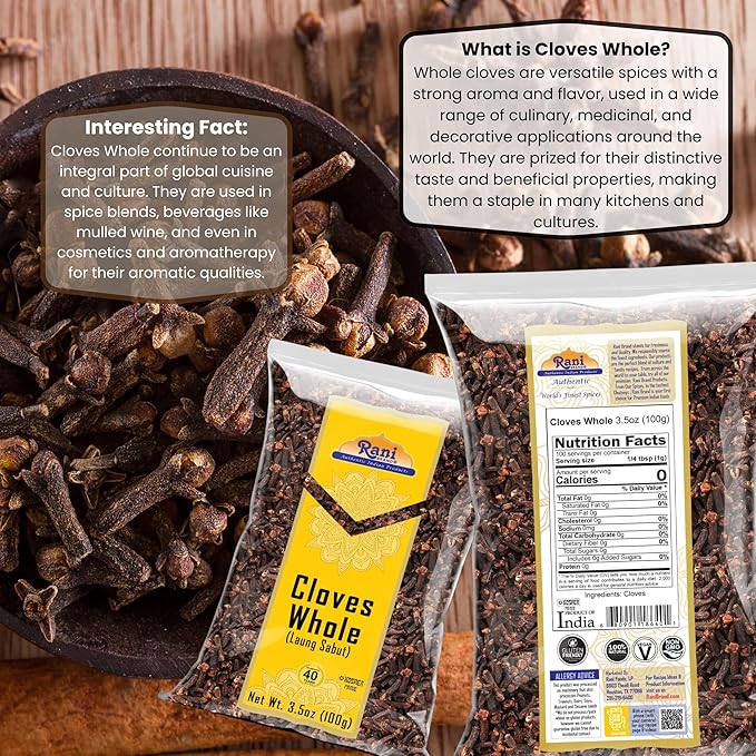 Rani Cloves Whole (Laung) 3.5oz (100g) Great for Food, Tea, Pomander Balls and Potpourri, Hand Selected, Spice ~ All Natural | NON-GMO | Kosher | Vegan | Gluten Friendly | Indian Origin