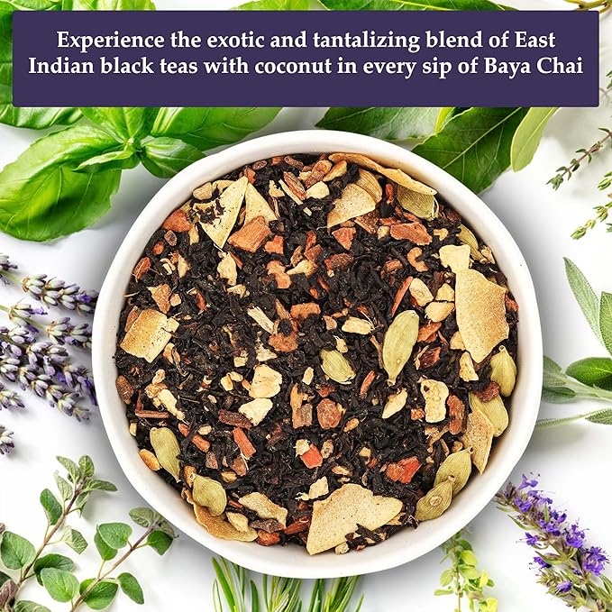 Birdsong Baya Chai- Organic Black Tea with Coconut, Citrus and Nutty Notes, Healthy English Breakfast Assam Tea with 100% Natural Sweetness and Caffeine, 15 Non-GMO Plant-Based Pyramid Tea Bags