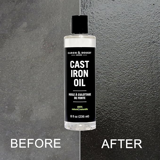 CARON & DOUCET - Cast Iron Seasoning & Cleaning Oil | 100% Plant-Based & Food Grade! | Best for Seasoning, Restoring, Curing and Care (8oz)