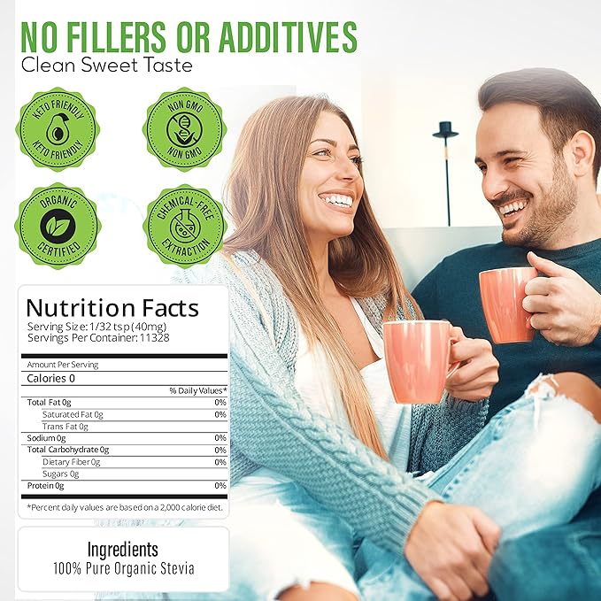 Stevia Select Organic Stevia Powder Sugar Free Plant Based Stevia Sweetener Non GMO Pure Stevia Extract Sugar Substitute No Fillers Zero Calorie 16 Oz