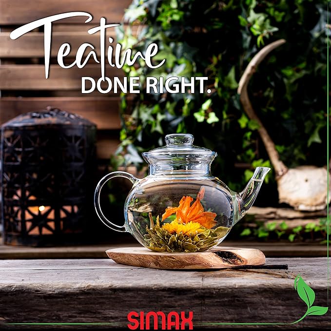 Simax Glassware 33 Ounce Glass Teapot | With Spout, Microwave and Stovetop Safe, Heat, Cold, and Thermal Shock Resistant Borosilicate Glass, Makes a Stunning Presentation??,<div>