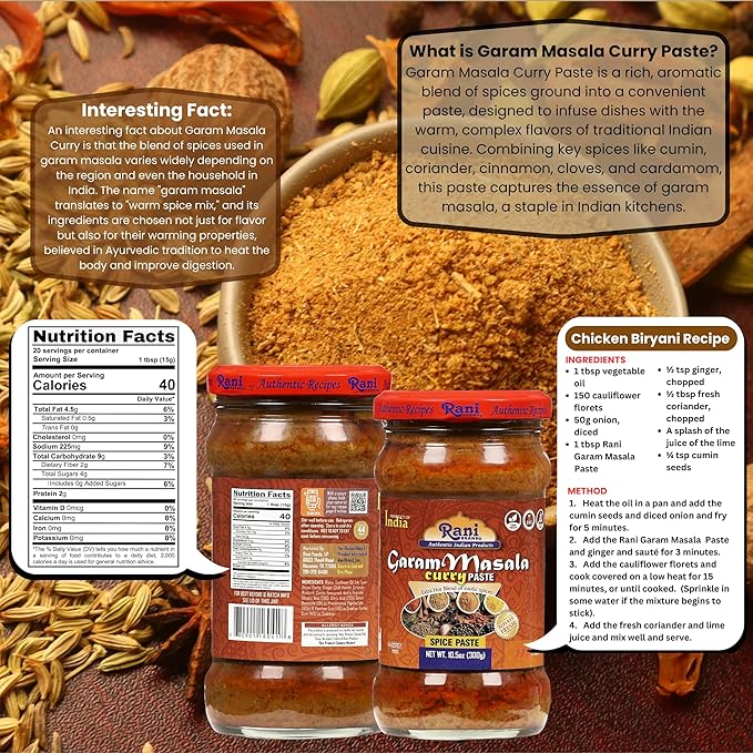 Rani Garam Masala Curry Spice Paste 10.5oz (300g) Glass Jar, Pack of 5+1 FREE ~ No Colors | All Natural | NON-GMO | Kosher | Vegan | Gluten Free | Indian Origin
