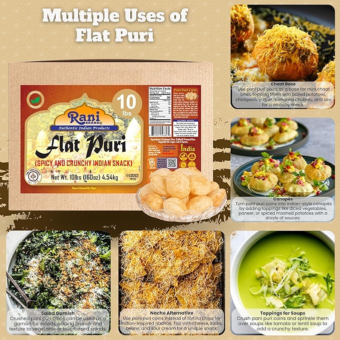 Rani Pani Puri Coins 160oz (10lbs) 4.54kg 1650-1660 Coins Bulk Box ~ Uncooked, Microwaveable wheat and Semolina Coins ~ All Natural | Vegan | NON-GMO | Kosher | Indian Origin