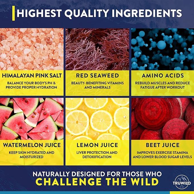 TruWild Natural Hydration Powder with Zero Sugar, Vegan Electrolytes + Amino Acids, Recovery Drink for Everyday Use, Post Workout Muscle Support Supplement with Magnesium (Watermelon Lemonade)