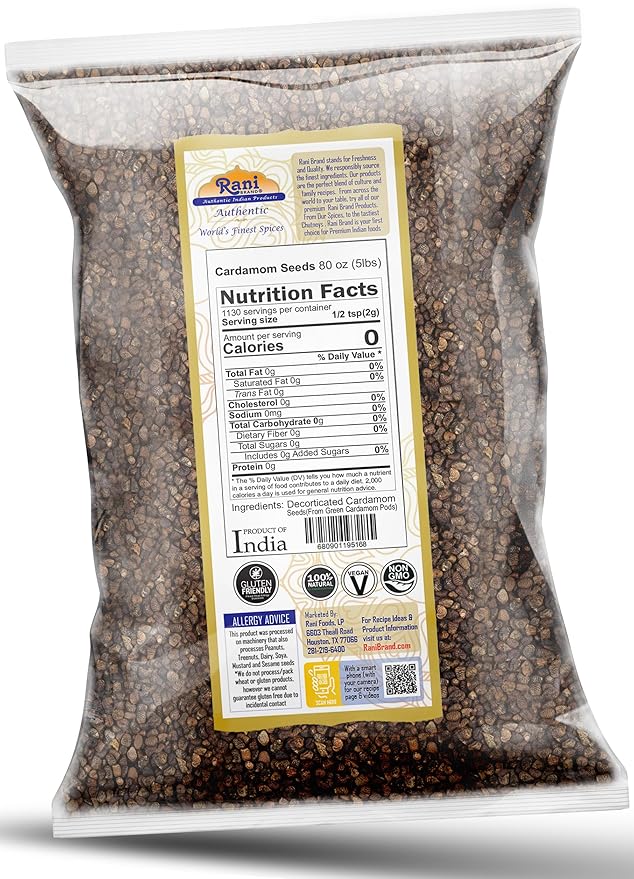 Rani Cardamom (Elachi) Decorticated Seeds Indian Spice 80oz (5lbs) 2.27kg Bulk ~ All Natural | Vegan | Gluten Friendly | NON-GMO | Kosher | Indian Origin