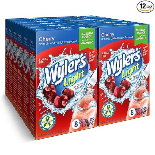 Wyler's Light Singles To Go Powder Packets, Water Drink Mix, Cherry, 96 Single Servings (Pack of 12)