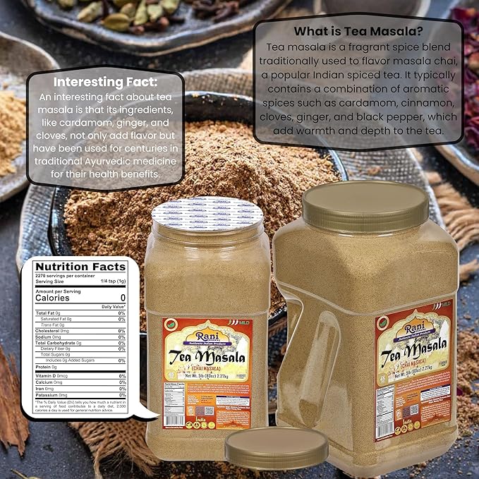 Rani Tea (Chai) Masala Indian Spice Blend 80oz (5lbs) 2.27kg Bulk PET Jar ~ All Natural | Vegan | Gluten Friendly | Salt & Sugar Free | NON-GMO | No Colors | Indian Origin