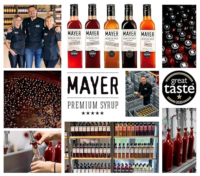 Mayer Hungarian Sour Cherry Artisanal Syrup ??Award-Winning Cherry syrup for drinks, All-Natural Cordial, Over 50% Real Fruit, Vegan (16.9 oz Bottle) ??Ideal Cocktail Mixer & Dessert Topping