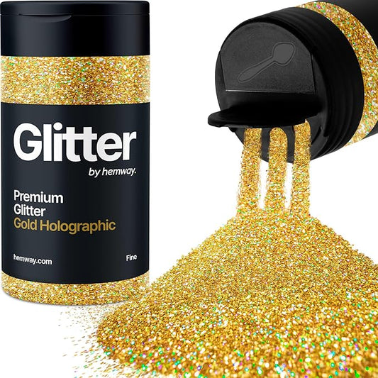 Hemway Premium Glitter Shaker - Gold Holographic | 130g Fine Metallic Flake Sequins for Resin & Epoxy Crafts | Craft Supplies for Tumblers, Festival, Art