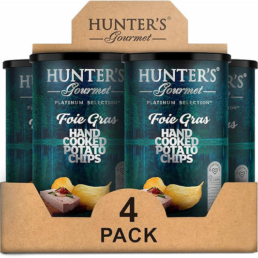 Hunter's Gourmet Chips | Hand-Cooked & Cholesterol Free | Made in a Nut-Free Facility | Foie Gras | No Artificial Colors | Non-GMO | Vegan Potato Chips | Pack of 4 | 150g