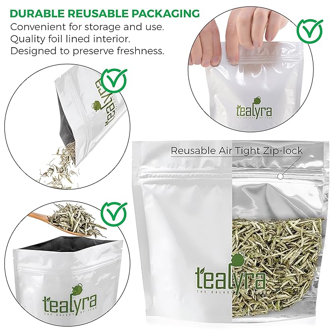 Tealyra - Premium White Silver Needle Tea - Bai Hao Yinzhen - Grown in Fujian China - Superior Chinese Silver Tip White Tea - Loose Leaf Tea - Caffeine Level Low - 110g (4-ounce)