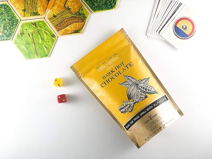 Elements Truffles Turmeric Dark Hot Chocolate - Heavy Metal Tested - All-Natural, Handmade Dark Chocolate Mix - Uses Ecuadorian, Fair Trade, Organic Cacao Powder - Vegan Cocoa Mix - 16 oz