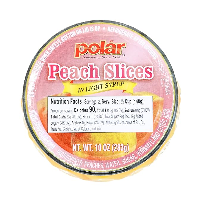 MW Polar Peach Slices in Light Syrup, glass jar 10oz (pack of 12)
