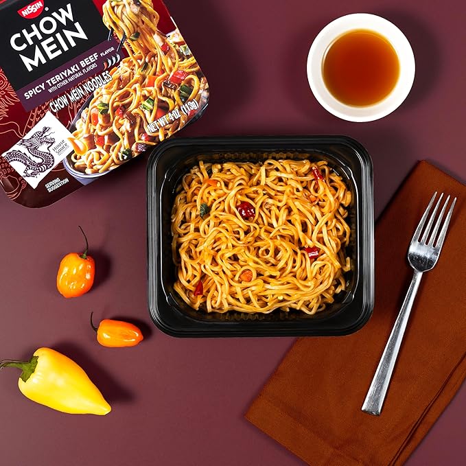 Nissin Chow Mein Noodles, Spicy Teriyaki Beef, 4 Ounce (Pack of 8)