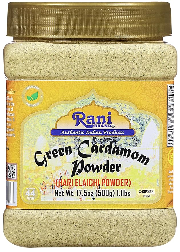 Rani Green Cardamom Pods Powder, Ground with Green Husks (Hari Elachi) 17.5oz (1.1lbs) 500g PET Jar ~ All Natural | Vegan | Gluten Friendly | NON-GMO | Kosher | Product of India
