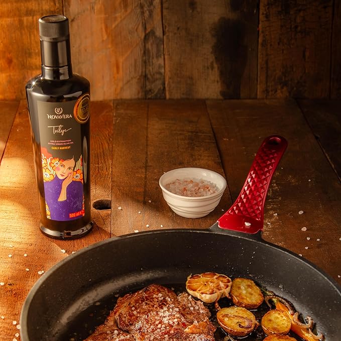 NVG NOVAVERA Trilye Polyphenol Rich Olive Oil, Medium, Pungency and Fruitiness With a Peppery Finish Extra Virgin Olive Oil, Evoo World Ranking Top 5, Low Acidity, Organic Agriculture , Early Harvest, Cold Pressed, 16.9 oz