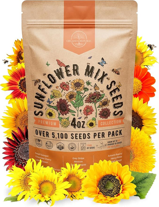 Sunflower Mix Seeds Pack 4 oz - Over 5,100 Non-GMO Heirloom Sunflower Seeds for Planting, Annual