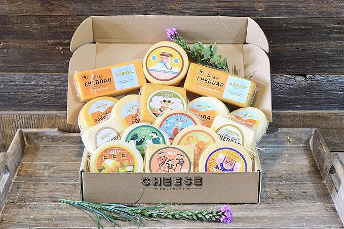Cheese Bros. Ultimate Assortment Gift Box | Fresh from Wisconsin | Includes Aged Cheddar, Adelheid, Gruyere, Spicy Gouda, Provolone, Dill Havarti, Mozzarella, Cheddar | Great Food Gifting Idea