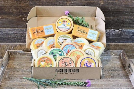 Cheese Bros. Ultimate Assortment Gift Box | Fresh from Wisconsin | Includes Aged Cheddar, Adelheid, Gruyere, Spicy Gouda, Provolone, Dill Havarti, Mozzarella, Cheddar | Great Food Gifting Idea