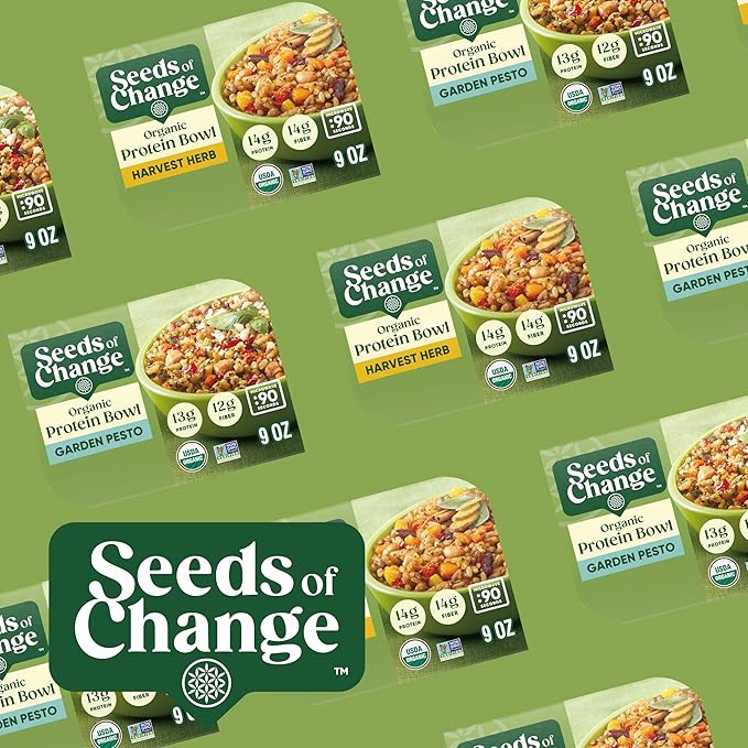 SEEDS OF CHANGE Organic Protein Bowl Garden Pesto, Prepared Entr챕e, Microwave in 90 Seconds, 9 oz (Pack of 6)