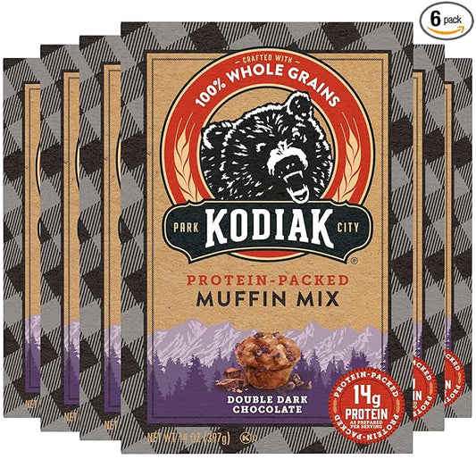 Kodiak Cakes Power Bake Muffin Mix, Double Dark Chocolate, 14 Ounce (Pack of 6)