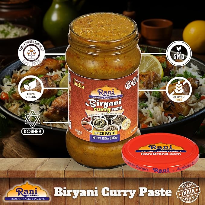 Rani Biryani Masala Curry Paste (Cooking Spice Paste for Indian Rice Dishes, Pullao/Pilau) 10.5oz (300g) Glass Jar, Pack of 5+1 FREE ~ All Natural | Vegan | No Colors | Gluten Free | NON-GMO