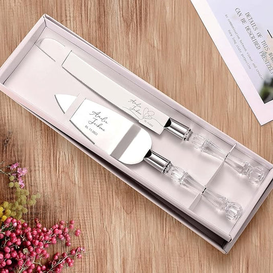 AW BRIDAL Personalized Cake Knife and Server Wedding - Cake Knife 13.2 Inch, Cake Server 10.8 inch - Wedding Engagement Gifts for Couples//DK2201CPP97//