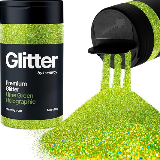 Hemway Premium Glitter Shaker - Lime Green Holographic | 125g Microfine Metallic Flake Sequins for Resin & Epoxy Crafts | Craft Supplies for Tumblers, Festival, Art