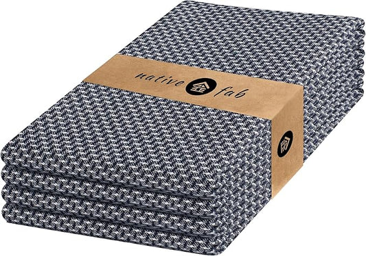 Native Fab 4 Pack Dotted Pattern Kitchen Dish Towels Cotton Super Absorbent Quick Drying Reusable 18x26 Inches - Bar Hand Towels, Kitchen Cleaning Towels with Hanging Loop, Navy