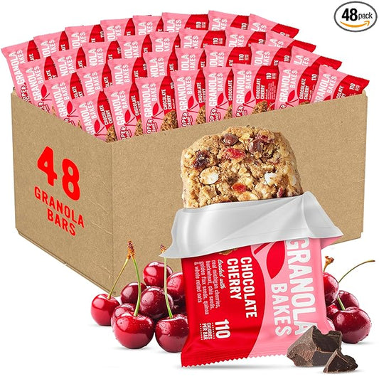 Cooper Street Chocolate Cherry Granola Bakes (48 Count) – Individually Wrapped Soft and Chewy Granola Bars Bulk – Low Sodium, Nut & Dairy Free - Perfect As Healthy Bulk Office or Classroom Snacks