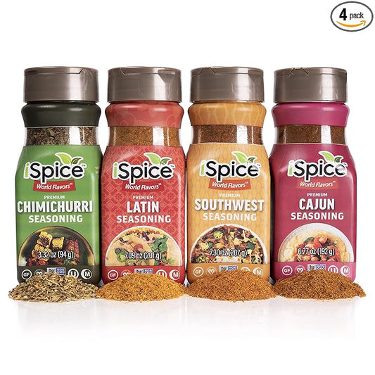 iSpice Spices and Seasoning Sets - Southern Excitement Spices, World Flavors Premium Seasoning Cooking Gifts for Everyone (Pack Of 4: Cajun, Chimichurri, Southwest And Latin)