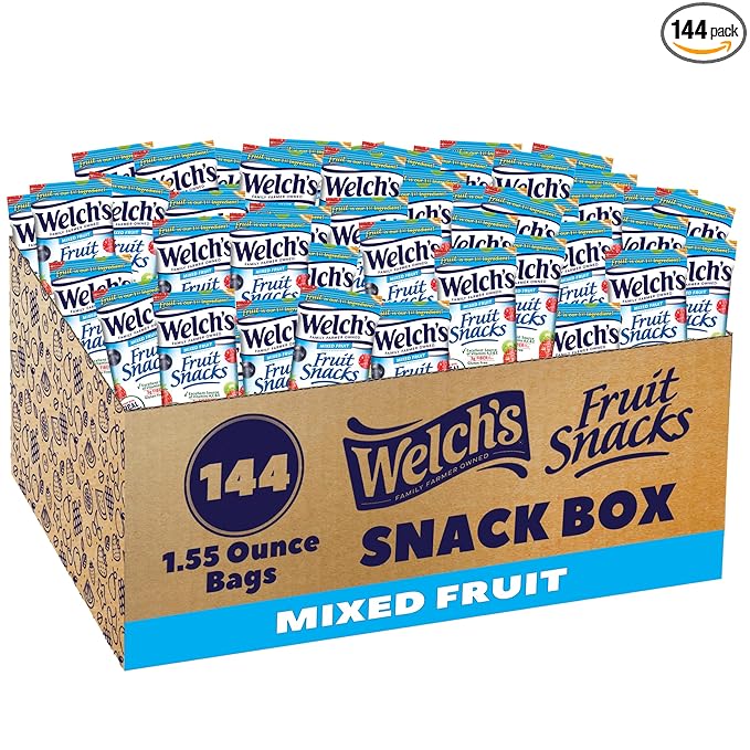 Welch's Fruit Snacks, Mixed Fruit, Great for School Lunches, Bulk Pack, Individual Single Serve Bags, 1.55 oz (Pack of 144)