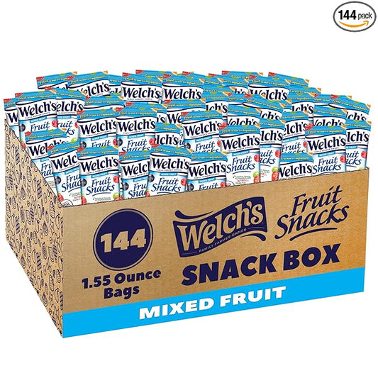 Welch's Fruit Snacks, Mixed Fruit, Great for School Lunches, Bulk Pack, Individual Single Serve Bags, 1.55 oz (Pack of 144)